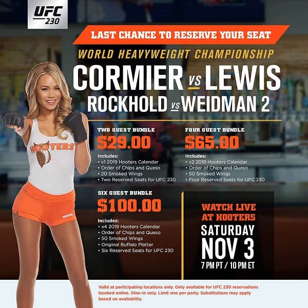 Hooters to Show UFC 230