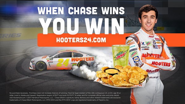 Hooters Rewards Racing Fans When Chase Elliott Lands in the Winner’s Circle