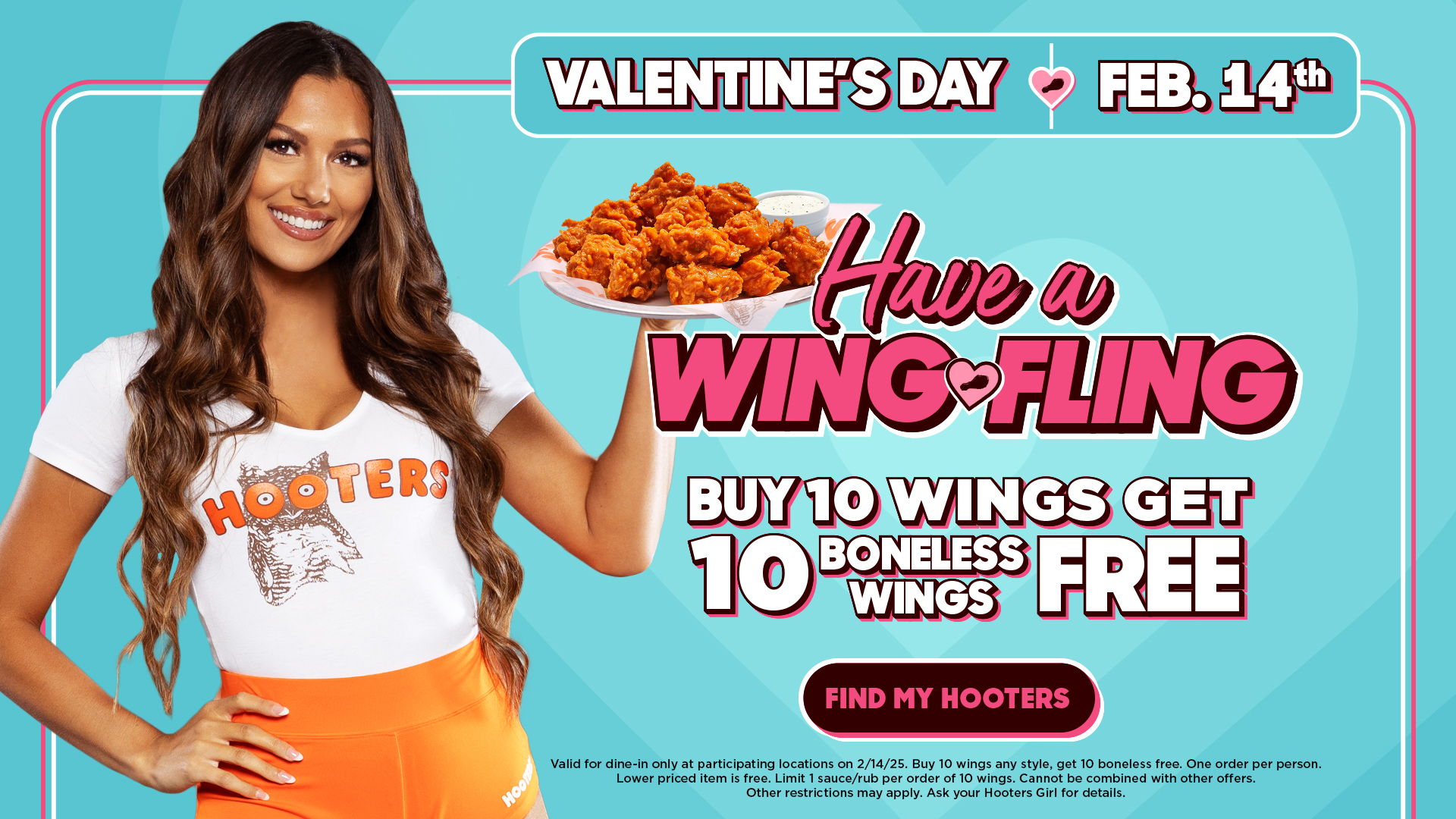 Have a Wing Fling — Buy 10 Wings Get 10 Boneless Wings FREE